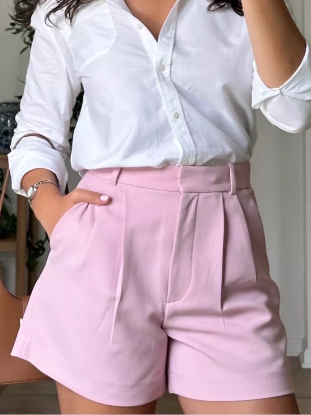 Abercrombie & Fitch Pink High-Waist Tailored Bermuda Shorts